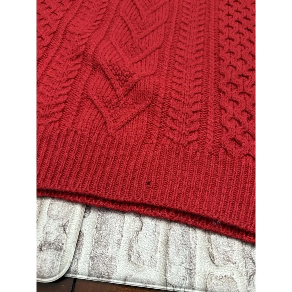 Vtg Lord Jeff Cable Knit‎ Crewneck Large Sweater Red British Worsted Wool USA